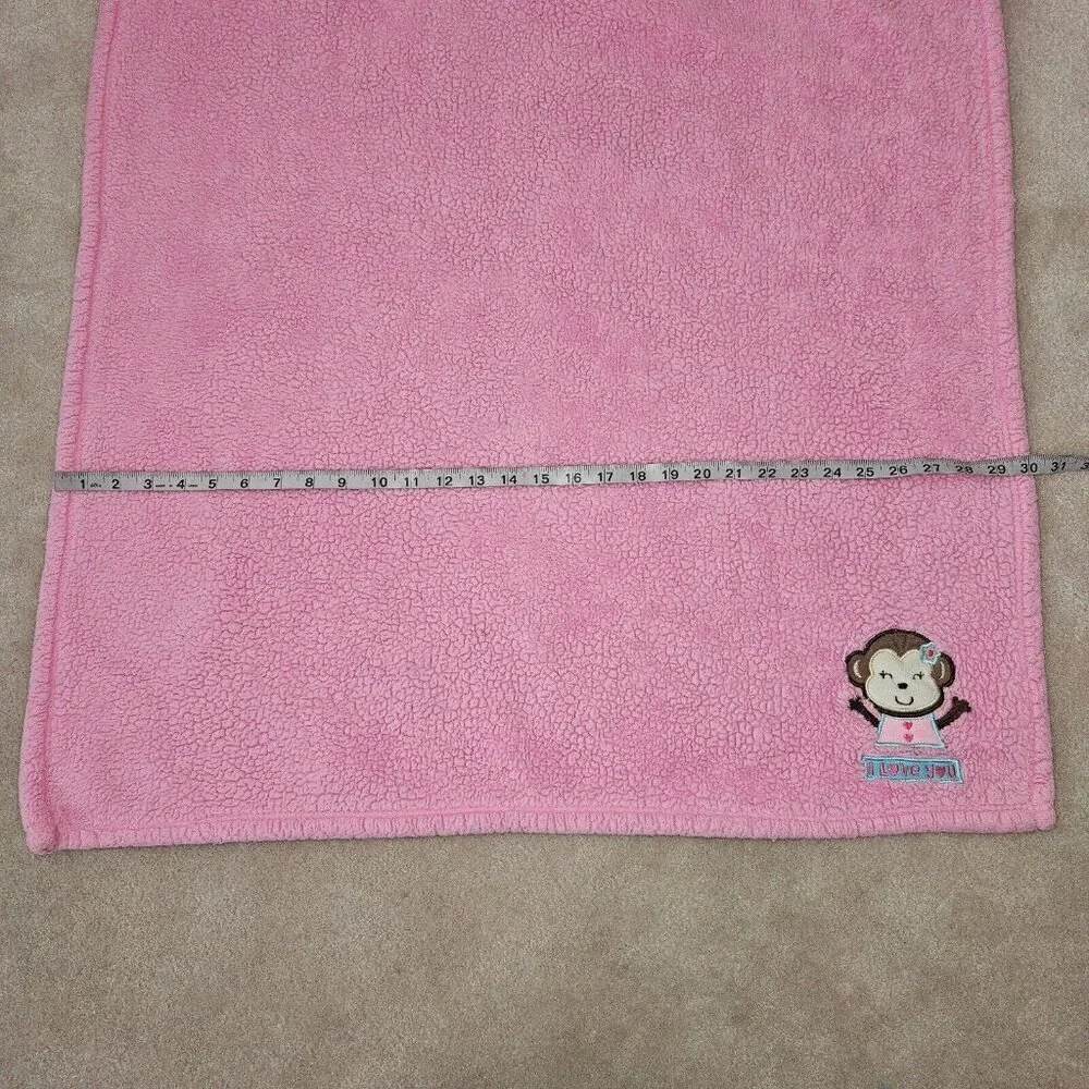 Cutie Pie Pink Monkey Fleece Baby Blanket Lovey I Love You 30x30